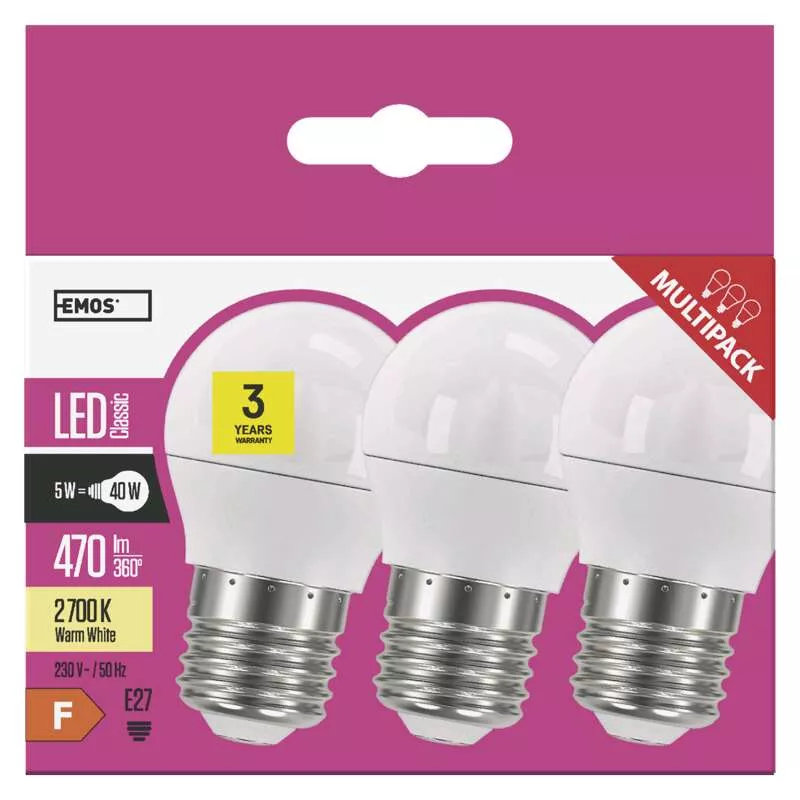 LED žárovka Classic Mini Globe 5W E27 teplá bílá